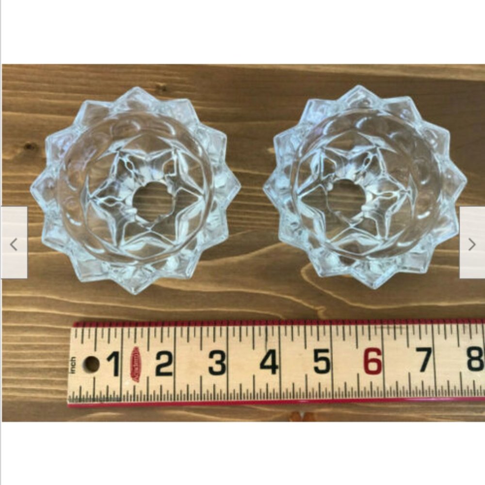 Vtg Clear Bubble Star Shape Glass Candle Holders Reims France Abbott Fortunio